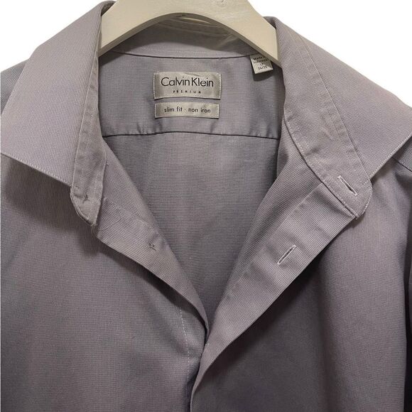 Calvin Klein Slate Gray Premium Slim Fit Non-Iron Shirt - Picture 1 of 4